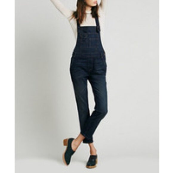 Free People - Backless Denim Dungaree Overalls | Size 27 | Dark Brady Wash Blue - Picture 15 of 16